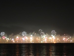 New Year's fireworks display over Palm Jumeirah in the Arabian Gulf.